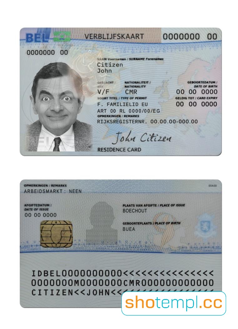 Belgium Residence Permit Card PSD Template